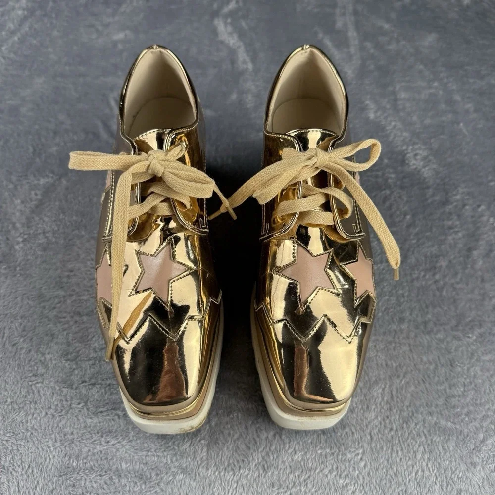 Daiyaer Metallic Star‎ Gold Lace-up chunky platform sneakers Shoes 37 Punk